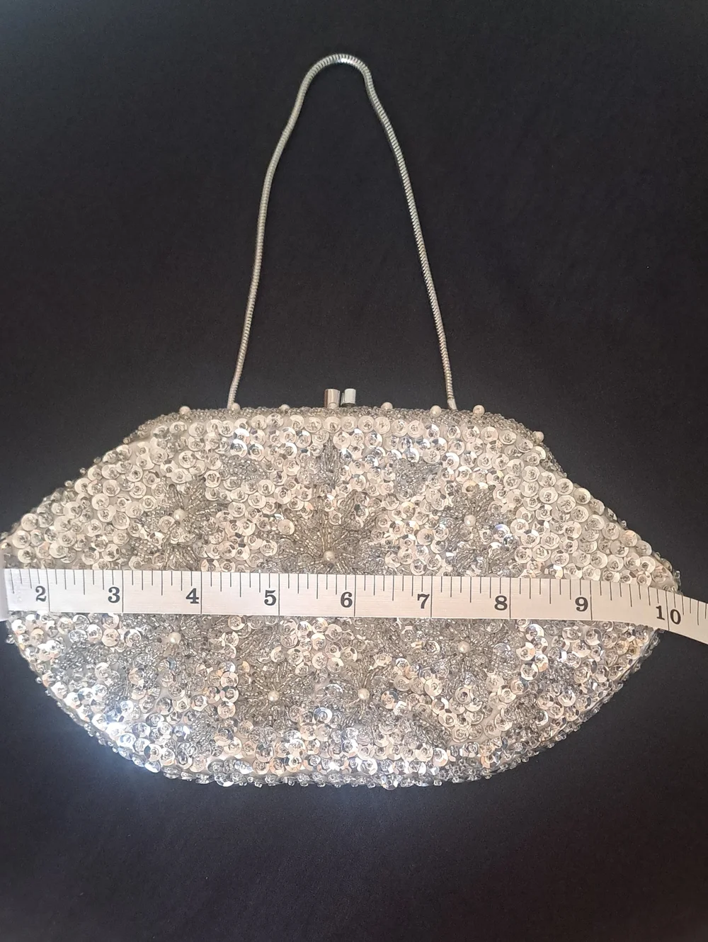 Hand Made In The Crown Colony Of Hongkong Silver Sequin Evening Wristlet Clutch